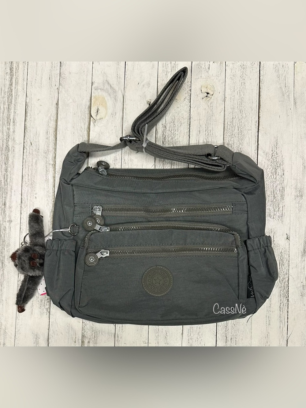 Kipling Grey Crossbody Bag with Monkey Charm KL#5622